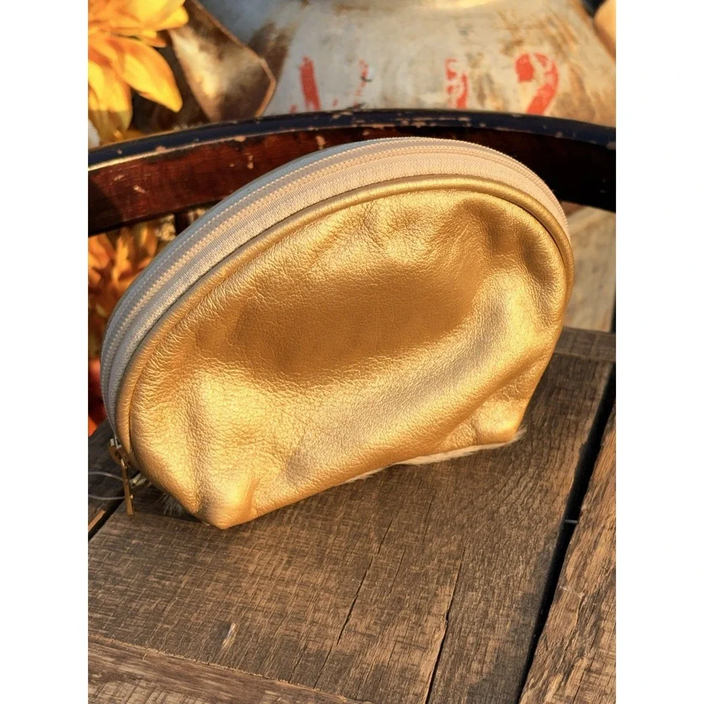 NWT Terrida Tangaroa Venice Leather And Hair On Hide Cosmetic Bag Plaid Sage Tan